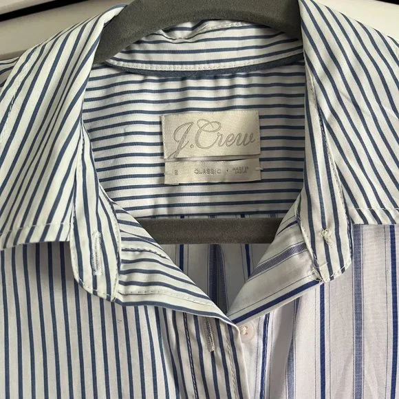 J. Crew Classic-fit cotton poplin shirtdress in mixed stripe Blue & White Size 2 - Picture 7 of 14